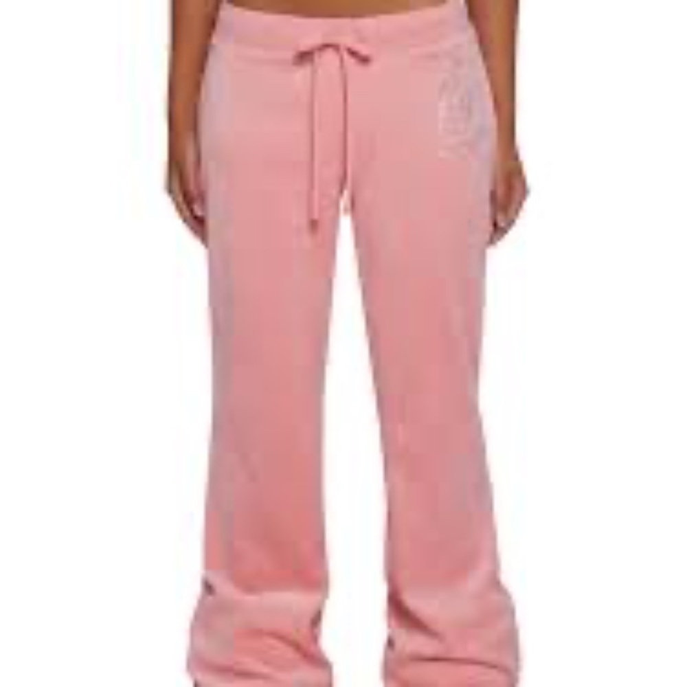 Y2K Juicy Couture Vintage Pink Velour Track Pants Women's Sz L Wide-Leg NWT